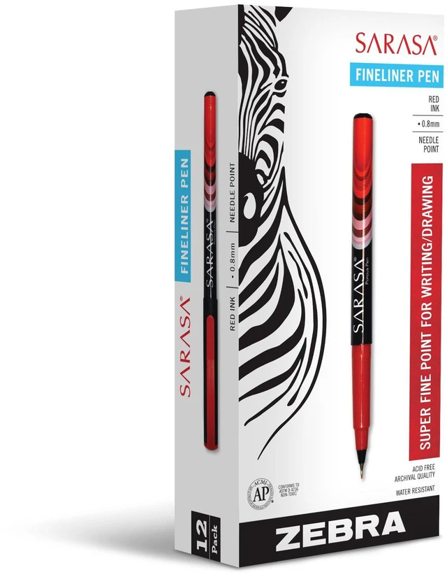 Alt view image 3 of 6 - ZEBRA Sarasa Fineliner Pen, 0.8mm, Red (66130)