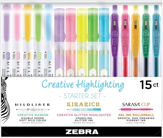 Main image of Highligher Set, MILDLINER, KIRARICH & SARASA Clip, Assorted, 15Pk Includes 5 MILDLINER Highlighters, 5 KIRARICH Glitter Highlighters & 5 SARASA Clip Gel Pens, Ideal for Journaling (76015)
