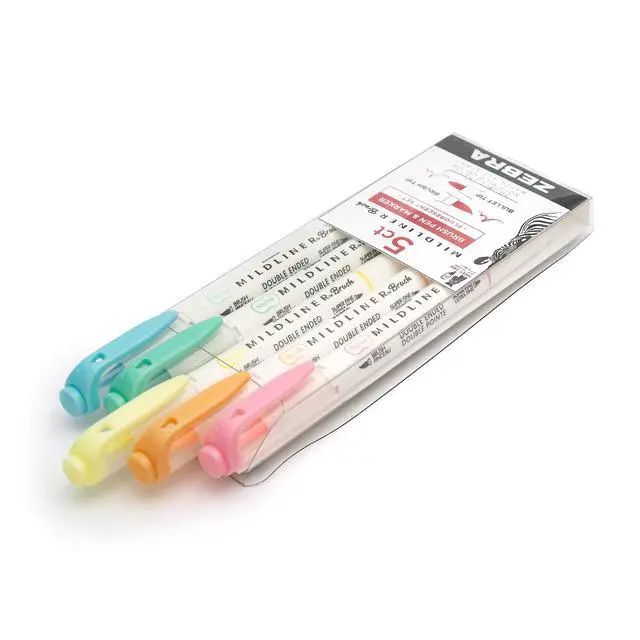 Alt view image 2 of 7 - Zebra Pen MILDLINER Brush Pen, Assorted Fluorescent Colors, Dual Tip, 5-Pk