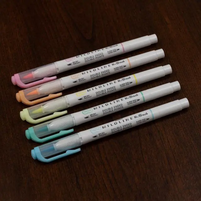 Alt view image 5 of 7 - Zebra Pen MILDLINER Brush Pen, Assorted Fluorescent Colors, Dual Tip, 5-Pk