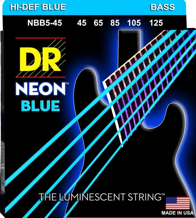 Main image of DR Strings NBB5-45 Hi-Def Neon Blue Colored Bass Strings, Medium 5-String, 45-125
