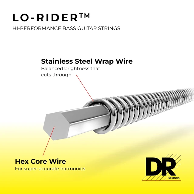 Alt view image 3 of 7 - DR Strings Lo-Rider - Stainless Steel Hex Core 5 String Bass 45-125 (MH5-45)