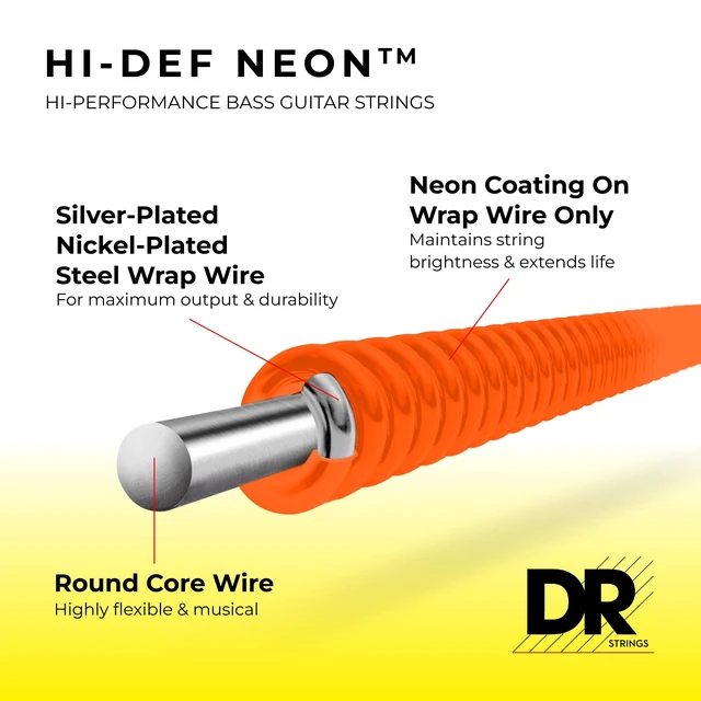 Alt view image 3 of 7 - DR Strings HI-DEF NEON Bass Guitar Strings (NMCB5-45),Black
