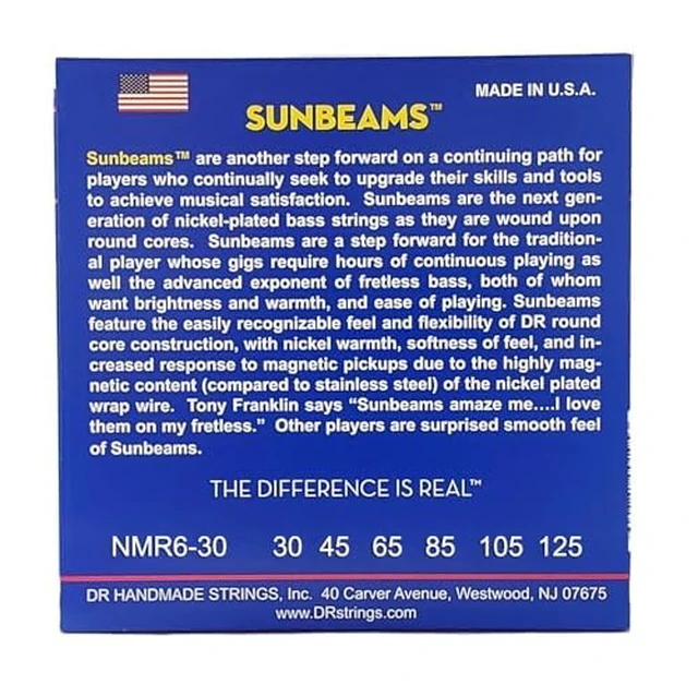 Alt view image 2 of 7 - DR Strings Sunbeam - Nickel Plated Round Core 6 String Bass 30-125