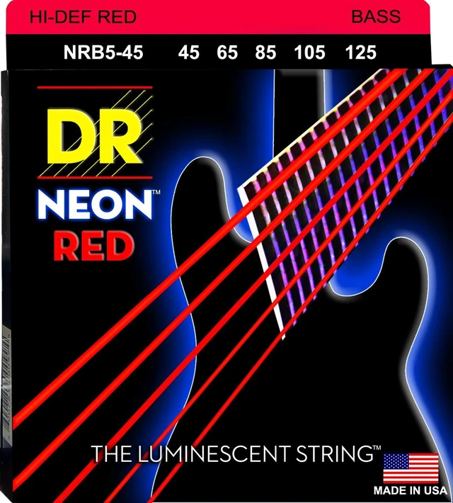 Main image of DR Strings NRB5-45 Hi-Def Neon Red K3 Coated Bass Guitar Strings - .045-.125 Medium 5-string