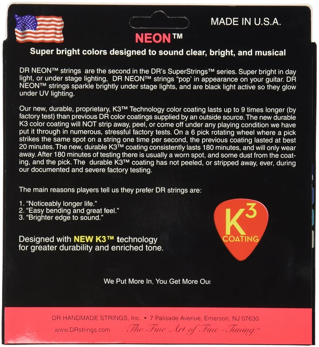Alt view image 2 of 2 - DR Strings NRB5-45 Hi-Def Neon Red K3 Coated Bass Guitar Strings - .045-.125 Medium 5-string