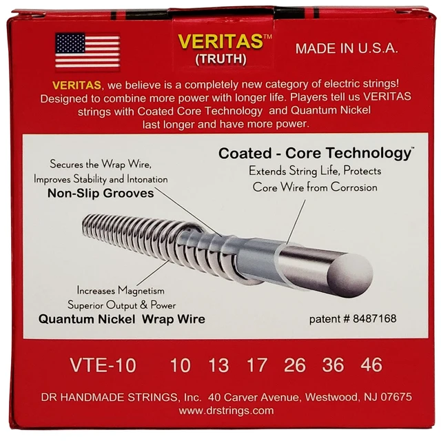 Alt view image 3 of 7 - DR Strings VTE-10 Veritas Electric Guitar Strings - .010-.046 Medium Factory (3-pack)