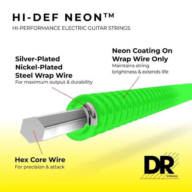 Alt view image 2 of 7 - DR Strings HI-DEF NEON Electric Guitar Strings (NMCE-11)