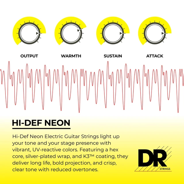 Alt view image 3 of 7 - DR Strings HI-DEF NEON Electric Guitar Strings (NMCE-11)