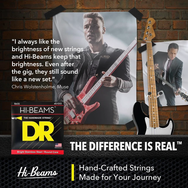 Alt view image 3 of 6 - DR Strings HI-BEAMS - Stainless Steel 5-String Bass Guitar Strings X-long Scale, 45-125, Round Core (LMR5-45)