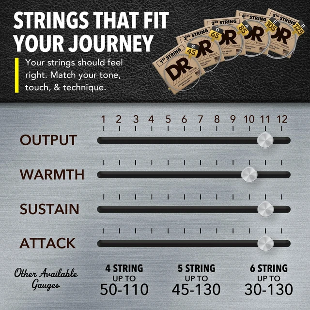 Alt view image 6 of 6 - DR Strings HI-BEAMS - Stainless Steel 5-String Bass Guitar Strings X-long Scale, 45-125, Round Core (LMR5-45)