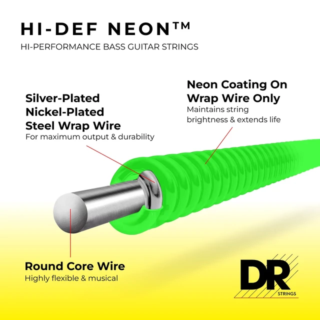 Alt view image 4 of 7 - DR Strings HI-DEF NEON Bass Guitar Strings (NMCB6-30)