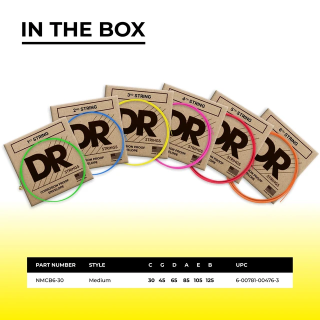 Alt view image 2 of 7 - DR Strings HI-DEF NEON Bass Guitar Strings (NMCB6-30)