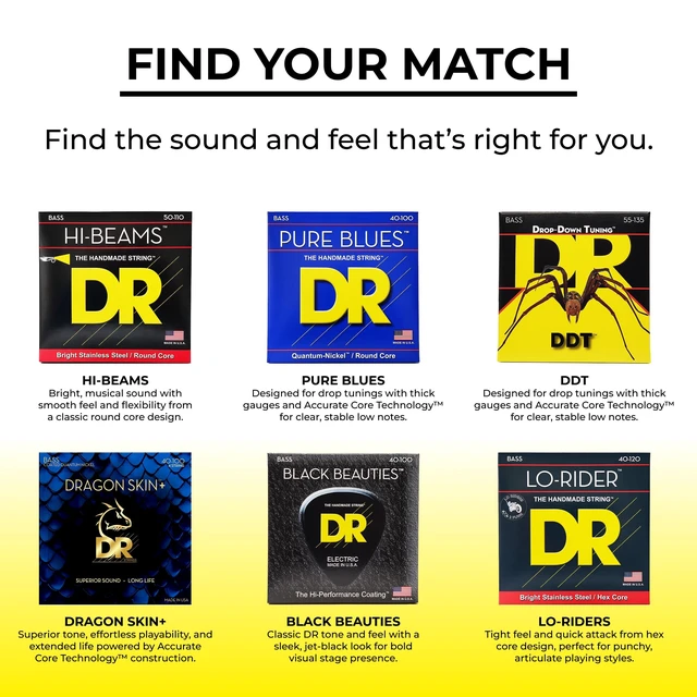 Alt view image 7 of 7 - DR Strings DDT5-45 Drop-Down Tuning Stainless Steel Medium 5-String Bass Strings