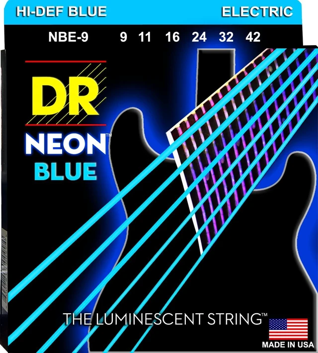 Main image of DR Strings NBE-9 Hi-Def Neon Blue Colored Electric Guitar Strings, Light String, 9-42