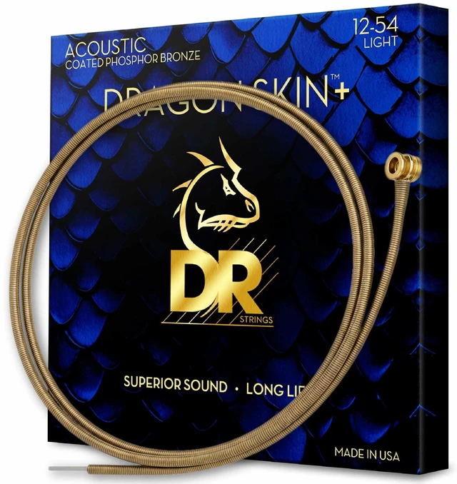 Main image of DR Strings Acoustic Guitar Strings | DRAGON SKIN+ Coated Phosphor Bronze | DAP-12 | Superior Sound with Comfortable Feel & Long Life | Light 12-54 (DAP-12)