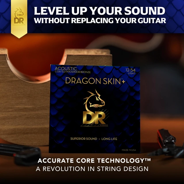 Alt view image 2 of 7 - DR Strings Acoustic Guitar Strings | DRAGON SKIN+ Coated Phosphor Bronze | DAP-12 | Superior Sound with Comfortable Feel & Long Life | Light 12-54 (DAP-12)