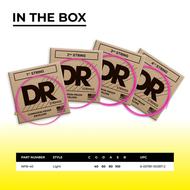 Alt view image 4 of 7 - DR Strings HI-DEF NEON Bass Guitar Strings (NPB-40)