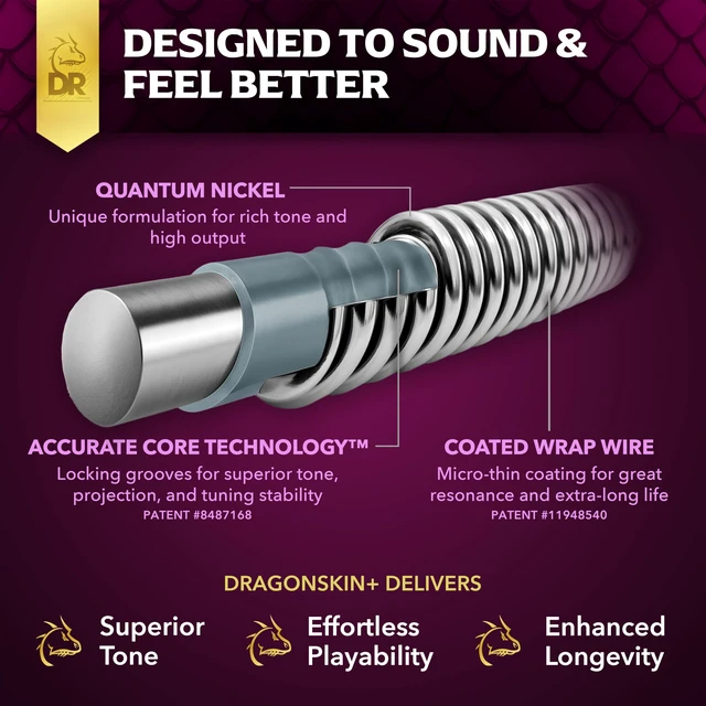 Alt view image 6 of 7 - DR Strings Electric Guitar Strings | DRAGON SKIN+ Coated Quantum Nickel | DEQ-10/52 | Superior Sound with Comfortable Feel & Long Life | Medium to Heavy 10-52 (DEQ-10/52)