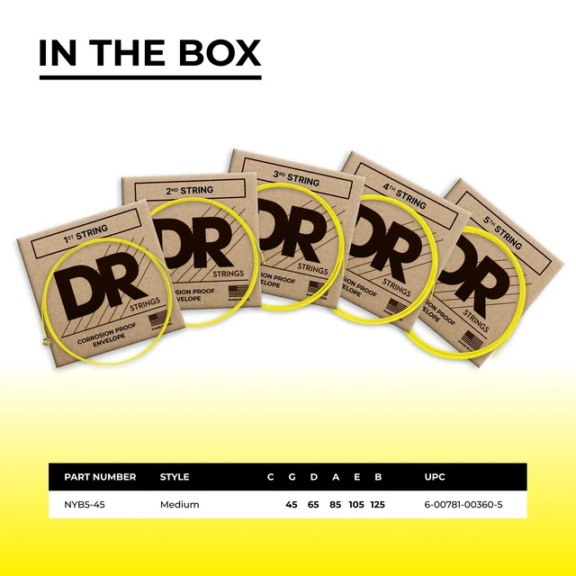 Alt view image 4 of 7 - DR Strings HI-DEF NEON Bass Guitar Strings (NYB5-45)