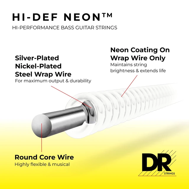 Alt view image 2 of 7 - DR NWB5-40 Neon White Bass Guitar Strings 40-120; 5-string set (NWB5-40)