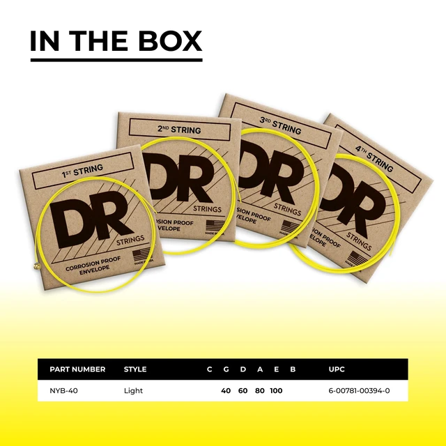 Alt view image 4 of 7 - DR Strings NYB-40 Nickel Coated Bass Guitar Strings, Light