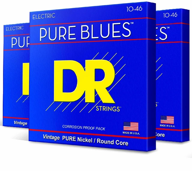 Main image of DR Strings - Pure Blues - Electric Guitar Strings 6-String Set - Medium 10-46 - Pure Nickel - 3 Pack - Electric Guitar Accessories (PHR-10-3PK)