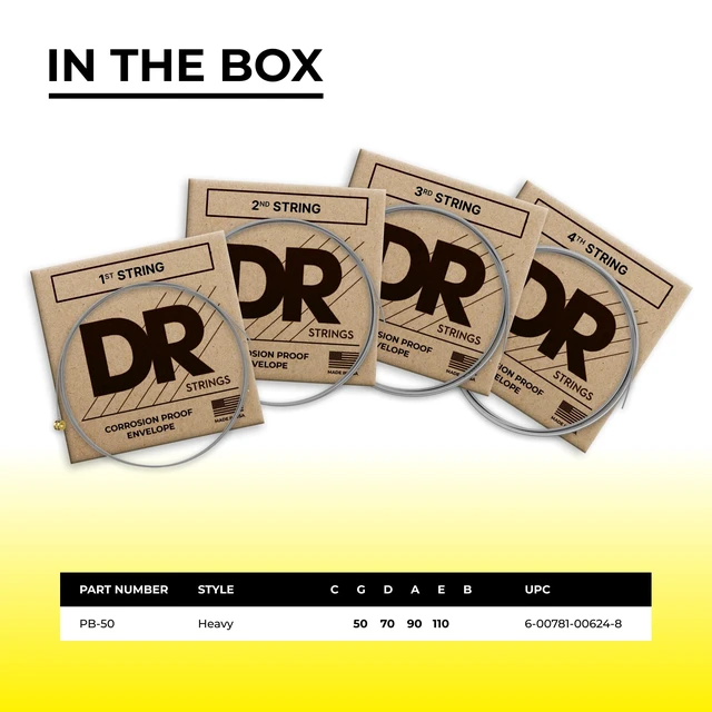 Alt view image 4 of 7 - DR Strings PB-50 Pure Blues Quantum-nickel Bass Guitar Strings - .050-.110 Heavy 4-string