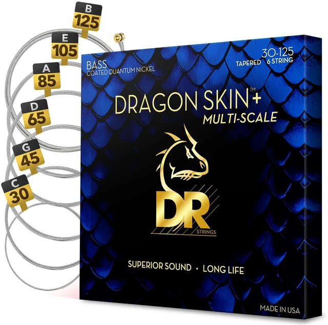 Main image of DR Strings Dragon Skin+ Coated Tapered Multi-scale 6-string Bass Guitar Strings - .030-.125 Medium