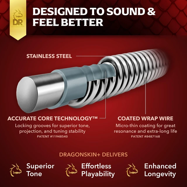 Alt view image 4 of 7 - DR Strings Bass Guitar Strings | DRAGON SKIN+ Coated Stainless Steel | DBSM-45 | Superior Sound with Comfortable Feel & Long Life | Multi-Scale Medium 45-105 (DBSM-45)