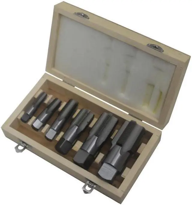 Alt view image 6 of 11 - 6 Piece High Speed Steel NPT Pipe Tap Set, 1/8", 1/4", 3/8", 1/2", 3/4" and 1" in Wooden Case, DWTHS1/8-1SET
