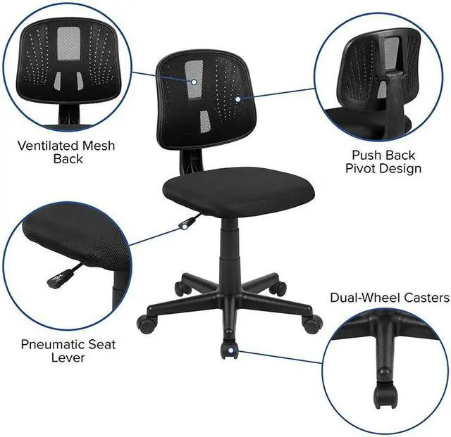 Alt view image 4 of 13 - Flash Fundamentals Mid-Back Black Mesh Swivel Task Office Chair with Pivot Back, BIFMA Certified