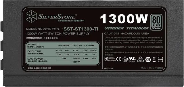 Alt view image 3 of 11 - 1300W, ATX, single +12V rails with 66A output, Silent 120mmFan with 18dBA, efficiency 80Plus Titanium certification, Modular cable, 150mm depth, 4xPCIE-8/6pin