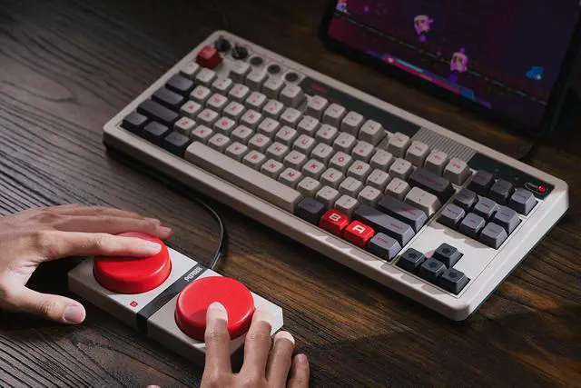 Alt view image 2 of 7 - 8Bitdo Retro Mechanical Keyboard, Bluetooth/2.4G/USB-C Hot Swappable Gaming Keyboard with 87 Keys, Dual Super Programmable Buttons for Windows and Android - N Edition