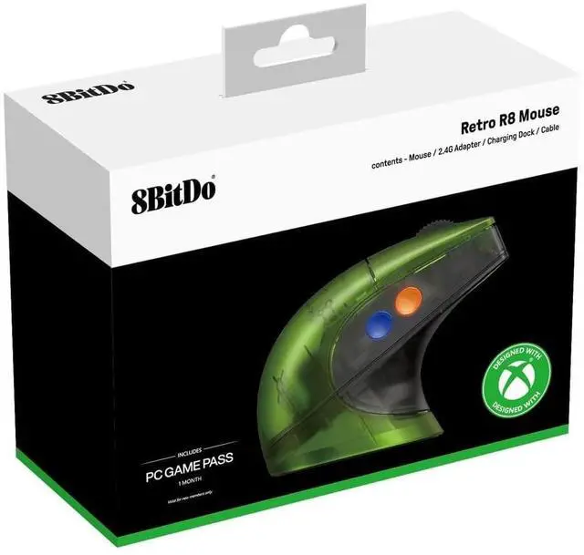 Alt view image 7 of 7 - 8BitDo Retro R8 Mouse with PAW 3395 Optical Sensor DPI 26K, Wireless 4K Polling Mouse with Charging Dock, Programmable Buttons, and Kailh Sword GM X Micro Switches - Xbox Edition(Officially Licensed)