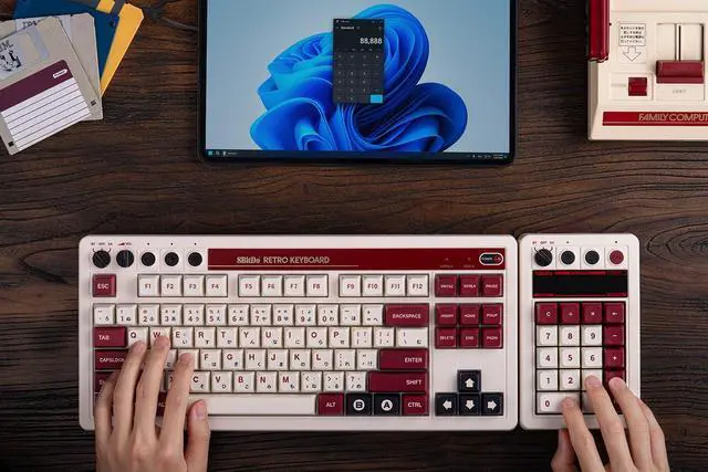 Alt view image 6 of 7 - 8BitDo Retro 18 Mechanical Numpad, Supports Calculator Mode, Bluetooth/2.4G/Wired Numpad for Windows and Android - Fami Edition