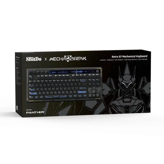 Alt view image 2 of 7 - 8BitDo Retro 87 Mechanical Keyboard with Hot-Swappable Kailh Switches, RGB Backlight, Programmable Buttons, Wireless 2.4G/Bluetooth/USB-C for Windows and Android - Mecha Break: Panther