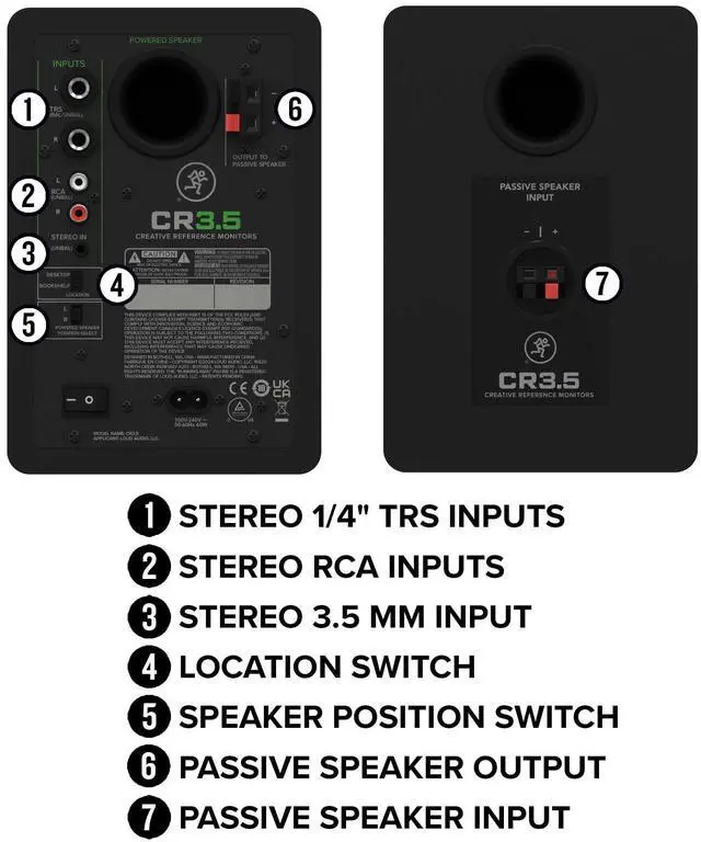 Alt view image 6 of 6 - Mackie CR4.5 4.5" Creative Reference Powered Studio Monitors with Tone Knob and Location Switch Active Speakers for Music Production, Desktop Computer, Gaming, HiFi Listening