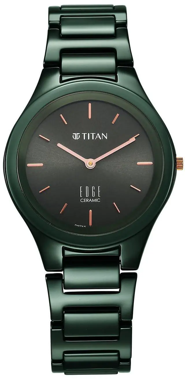 Main image of Edge Titan Ceramic Quartz Analog Ceramic Strap Watch for Women, Green, Minimalist
