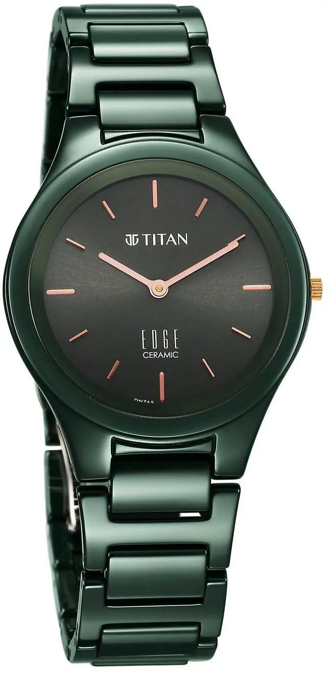 Alt view image 2 of 5 - Edge Titan Ceramic Quartz Analog Ceramic Strap Watch for Women, Green, Minimalist