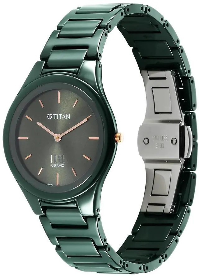 Alt view image 3 of 5 - Edge Titan Ceramic Quartz Analog Ceramic Strap Watch for Women, Green, Minimalist