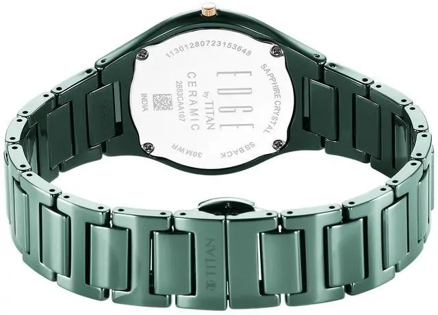 Alt view image 5 of 5 - Edge Titan Ceramic Quartz Analog Ceramic Strap Watch for Women, Green, Minimalist