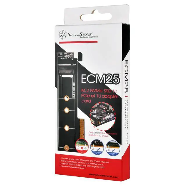 Alt view image 3 of 7 - Silverstone ECM25 M.2 NVMe SSD to PCIe x4 1U Adapter Card (SST-ECM25-V2)