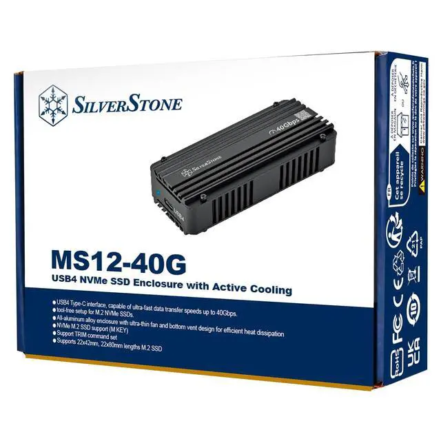 Alt view image 7 of 7 - SilverStone Technology MS12-40G USB 4 NVMe M.2 SSD Enclosure with Active Cooling, SST-MS12B-40G
