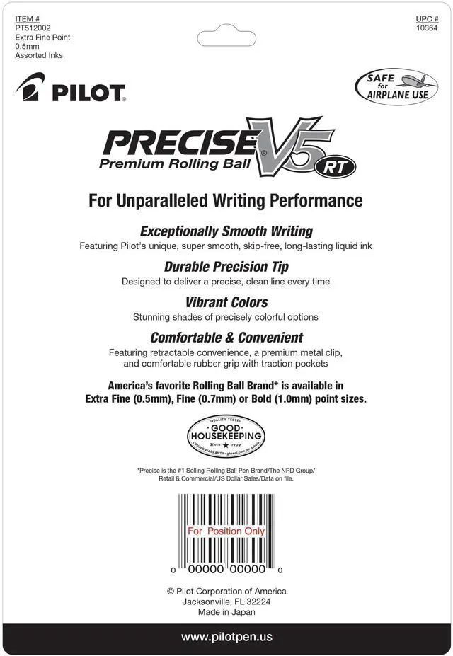 Alt view image 2 of 7 - Pilot Precise V5 RT Refillable & Retractable Rolling Ball Pens, Extra Fine Point Pens, 0.5 mm, Assorted, Pack of 12 - Ideal for School, Journaling & Office Writing