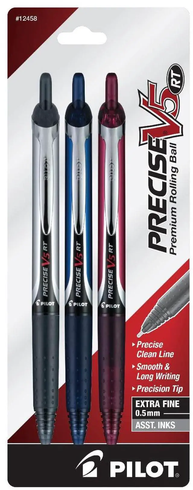 Main image of PILOT® Precise V5 RT Premium Rollerball Pens, Extra-Fine Point, 0.5 mm, Assorted Barrel Colors, Assorted Ink Colors, Pack Of 3 Pens