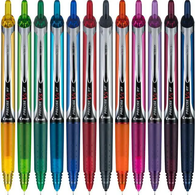 Alt view image 6 of 7 - Pilot Precise V5 RT Refillable & Retractable Rolling Ball Pens, Extra Fine Point Pens, 0.5 mm, Assorted, Pack of 12 - Ideal for School, Journaling & Office Writing