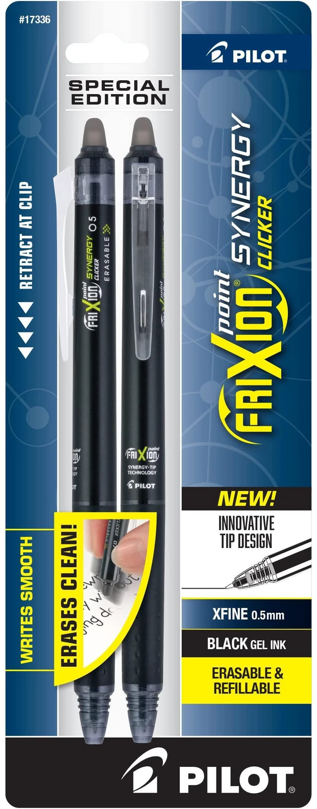 Main image of PILOT FriXion Synergy Clicker Erasable Retractable & Refillable Gel Pens, 0.5mm Extra-Fine Point, Black Barrel, Black Ink, Pack Of 2 Pens