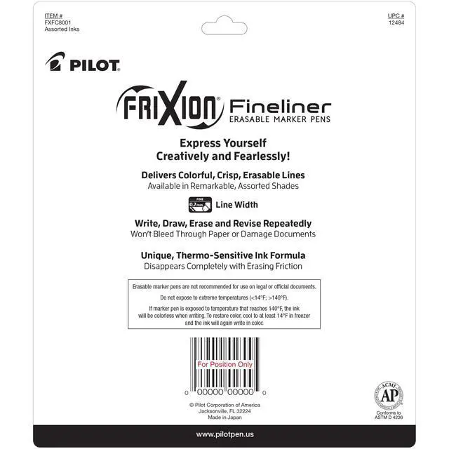 Alt view image 2 of 5 - Pilot FriXion Fineliner Erasable Marker Pens, Fine Point 0.7 mm, Pack of 8, Vivid Colors, Erasable Pens - Ideal for School, Journaling, & Office Writing