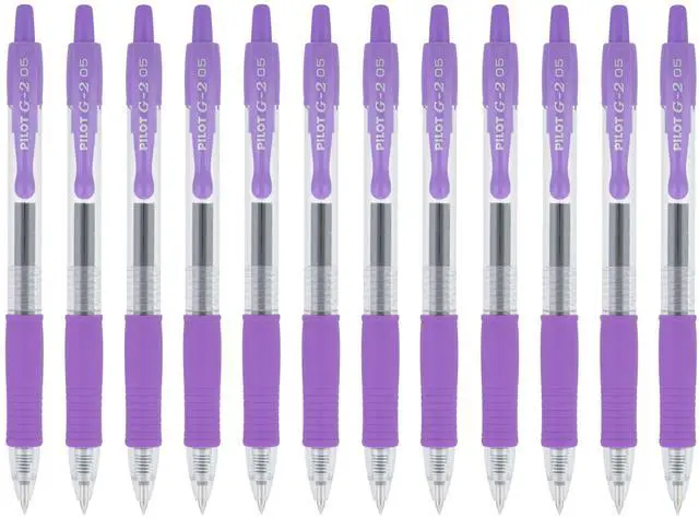 Main image of PILOT G2 Retractable Gel Pens, Extra Fine Point, Purple Ink, 0.5 mm, 12 Pack (31107)